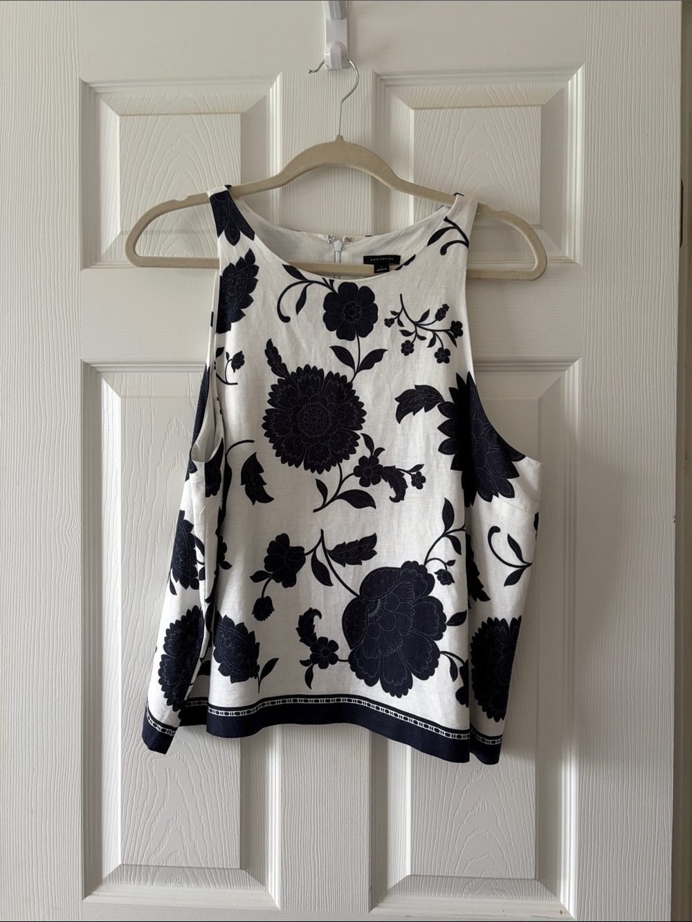 Ann Taylor White Camisole with Navy Floral Print